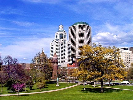 View of Bushnell Park near Capewell Lofts luxury apartments in downtown Hartford, CT